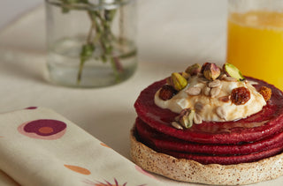 Quinoa, oats, & beetroot pancakes with Algarrobina honey